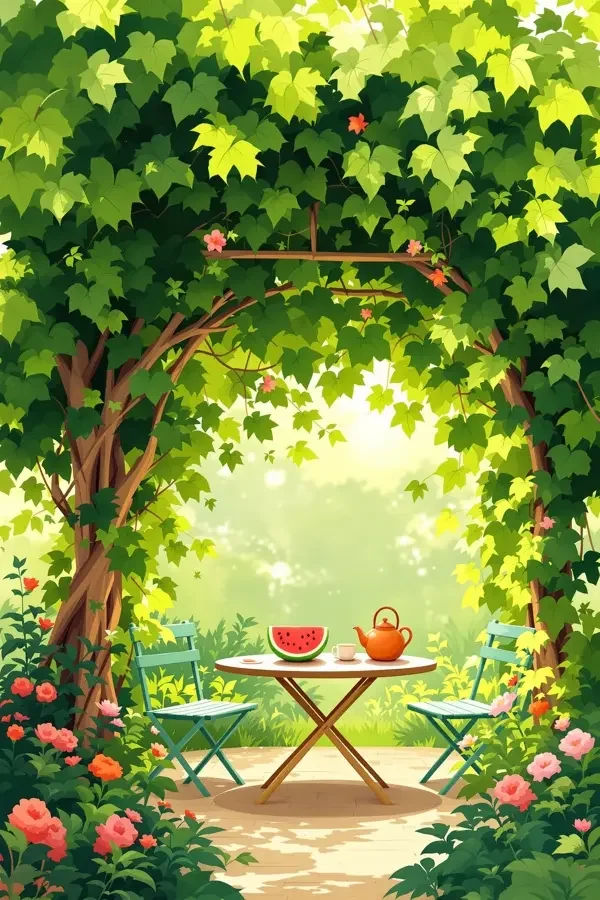午夜电影网《藤架下的夏天》海报，属于家庭合家欢